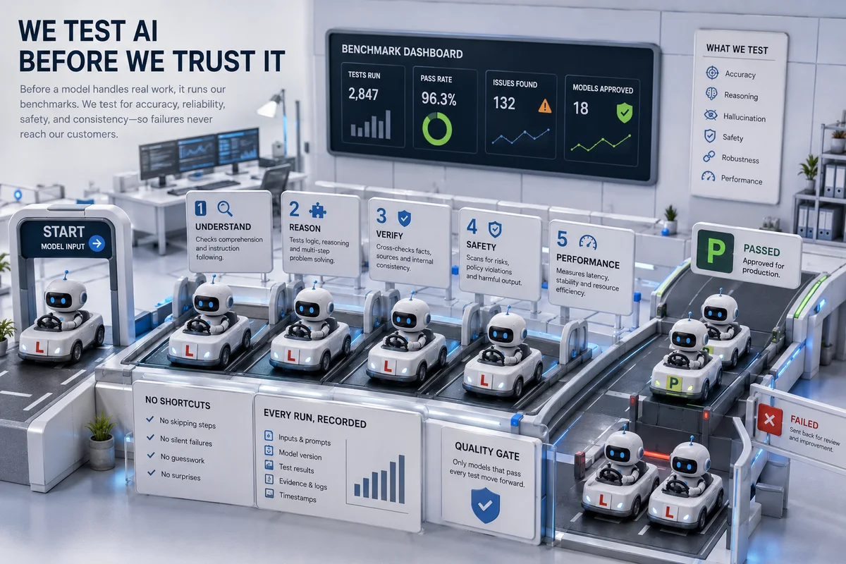 The benchmark discipline — we test AI before we trust it